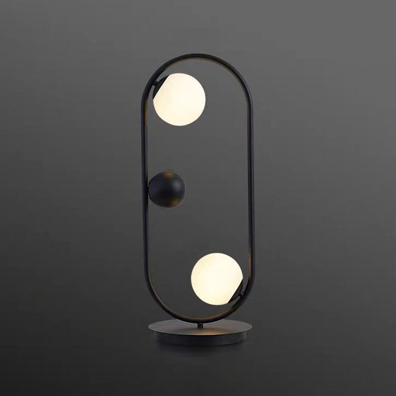 Lampada da tavolo decorativa per la casa in stile postmoderno in vetro opale con linee metalliche, lampada da comodino per camera da letto