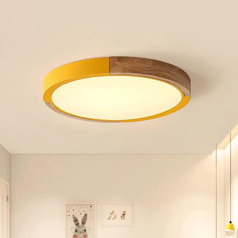 Circle Flush Mount Macaron Acrylic White/Pink/Yellow LED Ceiling Light Fixture in Warm/White Light, 16"/19.5" Wide