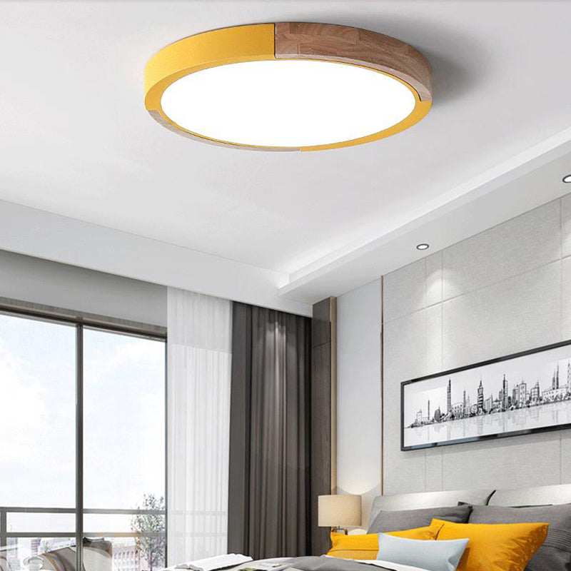 Circle Flush Mount Macaron Acrylic White/Pink/Yellow LED Ceiling Light Fixture in Warm/White Light, 16"/19.5" Wide