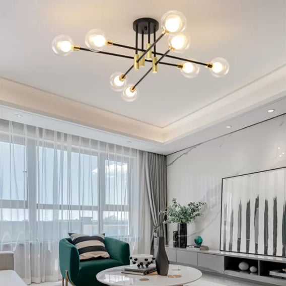 Global Living Room Semi Flush Mount Ceiling Light Glass Simple Ceiling Lighting in Black