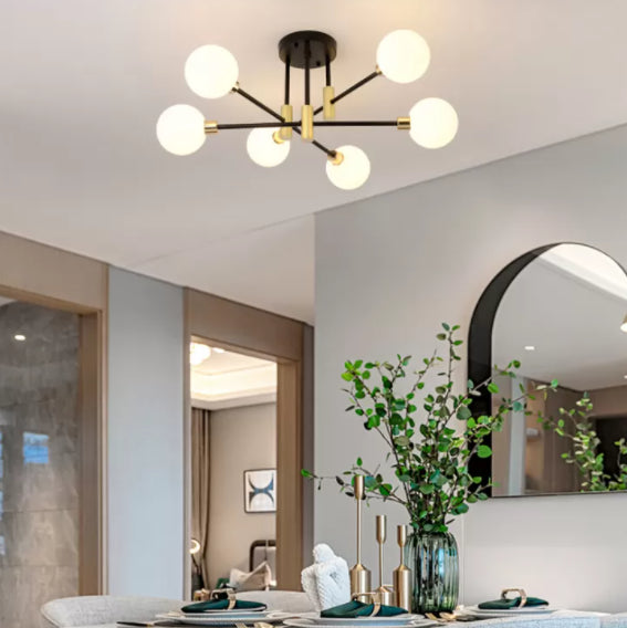 Global Living Room Semi Flush Mount Ceiling Light Glass Simple Ceiling Lighting in Black