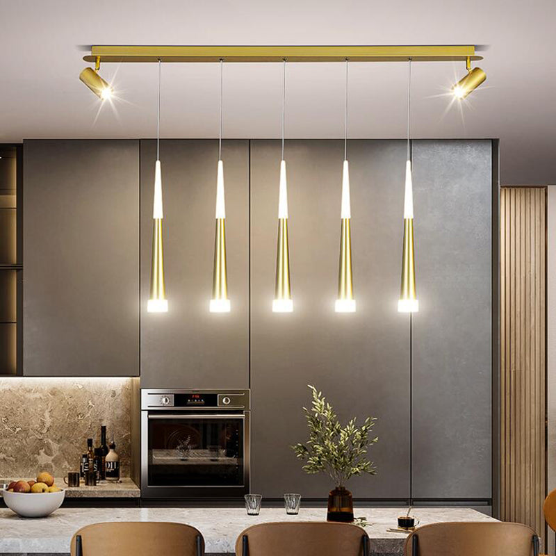 Diseño de Doble Doble Gold Luz Led Island Simplicidad contemporánea Cono Hanging Light para comedor