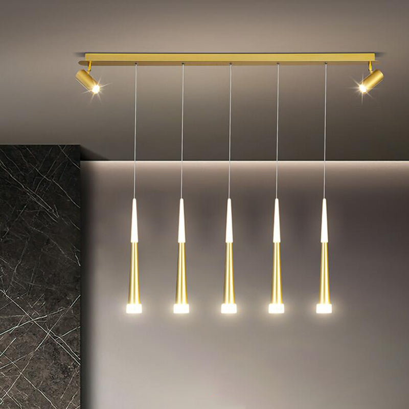 Diseño de Doble Doble Gold Luz Led Island Simplicidad contemporánea Cono Hanging Light para comedor