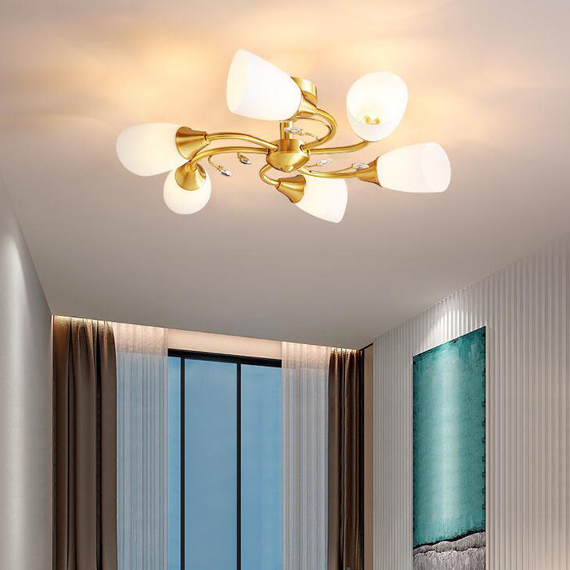 Lámpara de montaje de techo sombreado lámpara de cenador de vidrio de estilo simple luz de techo en oro