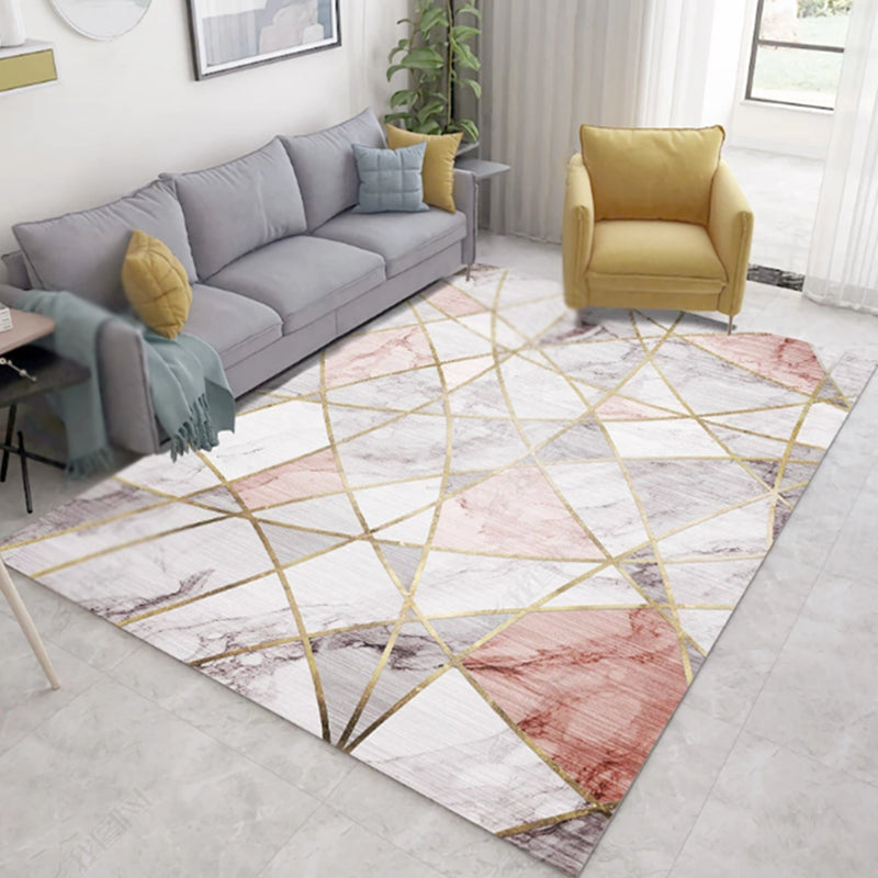 Simple Light Color Tropical Rug Polyester Lines Splicing Pattern Area Rug Non-Slip Backing Carpet for Living Room