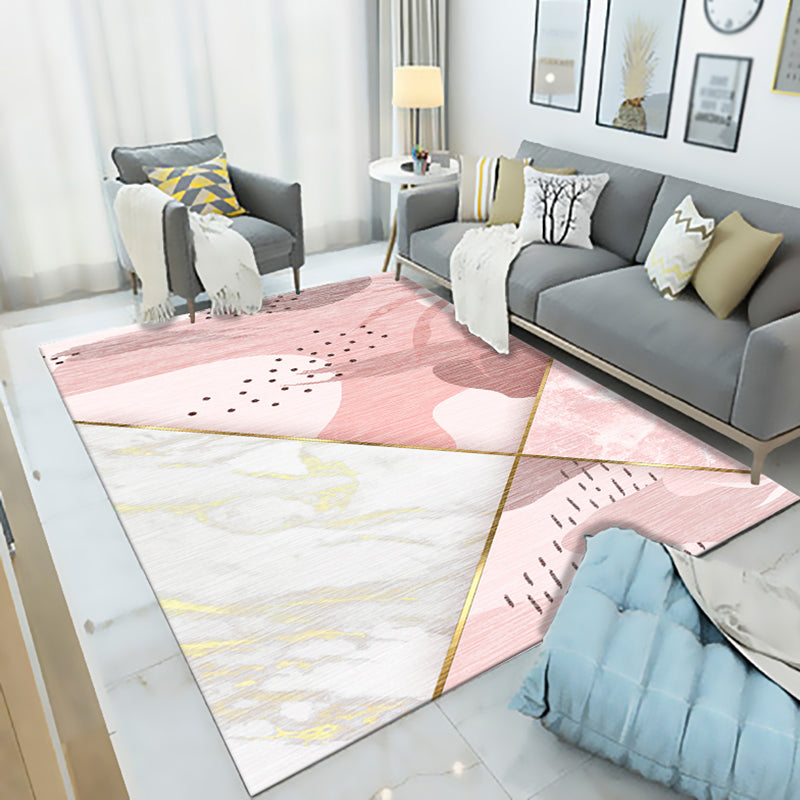Simple Light Color Tropical Rug Polyester Lines Splicing Pattern Area Rug Non-Slip Backing Carpet for Living Room