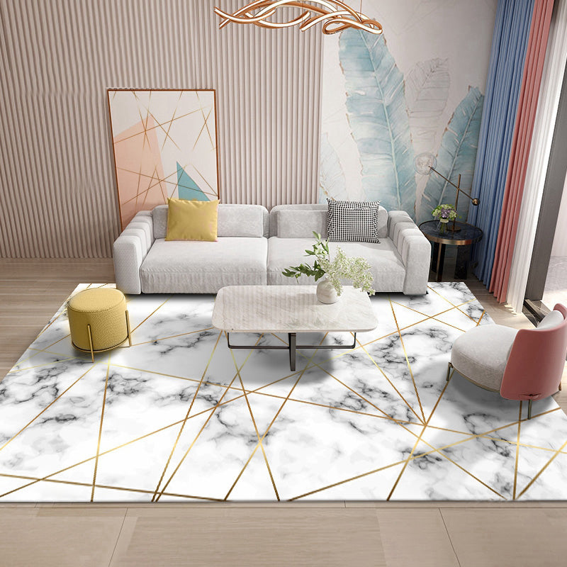 White Tone Abstract Lines Printed Rug Polyester Antique Carpet Stain Resistant Rug for Living Room