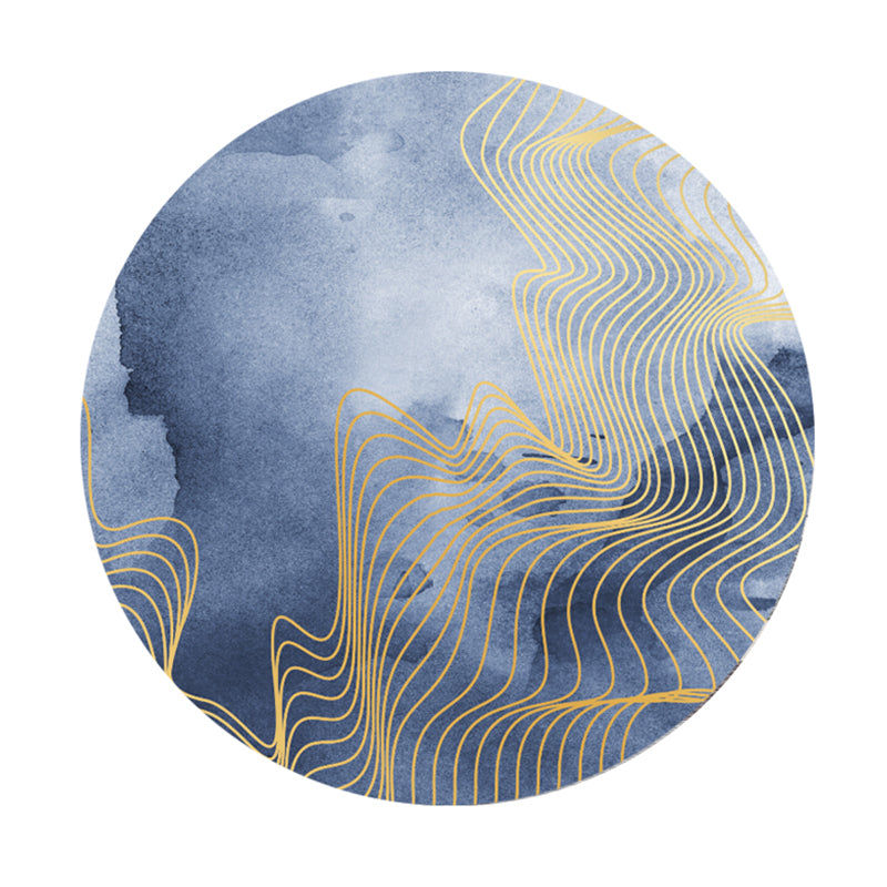 Round Solid Color Modern Rug Polyester Abstract Lines Pattern Area Rug Non-Slip Backing Carpet for Home Decoration