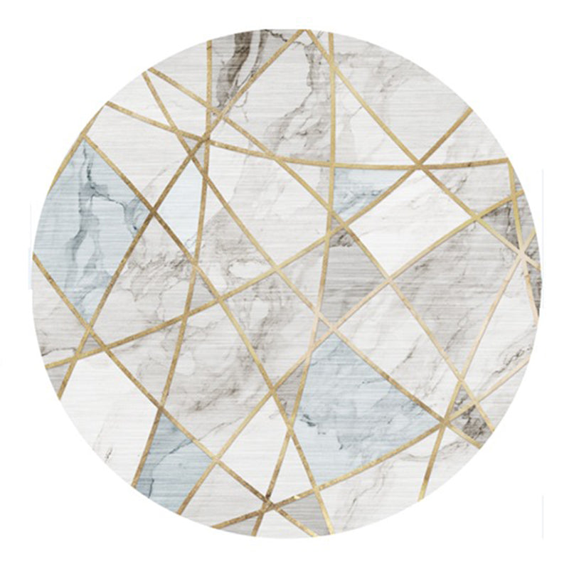Round Solid Color Modern Rug Polyester Abstract Lines Pattern Area Rug Non-Slip Backing Carpet for Home Decoration
