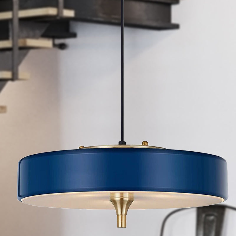 Moderno lampadario a tamburo blu chiaro/bianco/nero in metallo 3 luci sala da pranzo lampada appesa