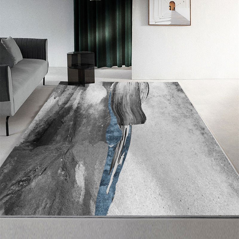 Grey Tone Minimalist Area Rug Polyester Watercolor Blooming Rug Non-Slip Backing Indoor Rug for Living Room