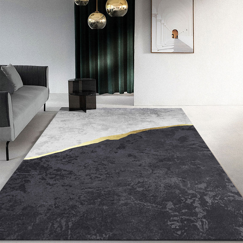 Grey Tone Minimalist Area Rug Polyester Watercolor Blooming Rug Non-Slip Backing Indoor Rug for Living Room