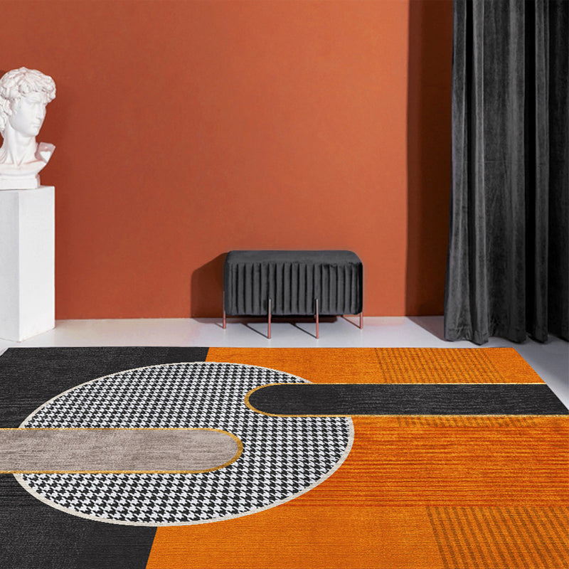 Orange Tone Modern Indoor Rug Polyester Splicing Print Carpet Easy Care Rug for Home Decoration