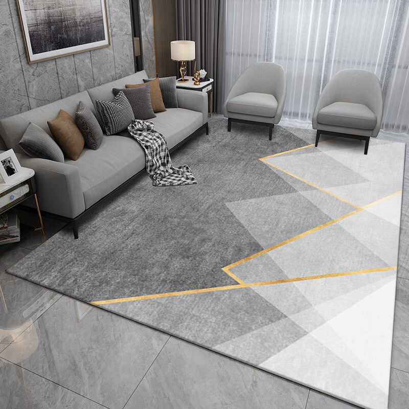 Grey Tone Casual Indoor Rug Polyester Splicing Print Rug Non-Slip Backing Indoor Rug for Living Room