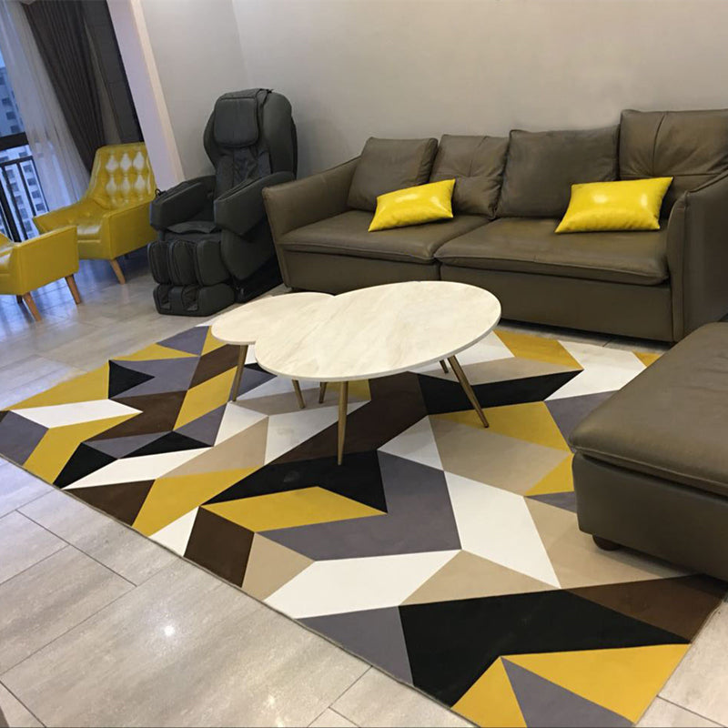 Color Mixed Triangle Print Rug Polyester Contemporary Anti-Slip Backing Indoor Rug for Living Room