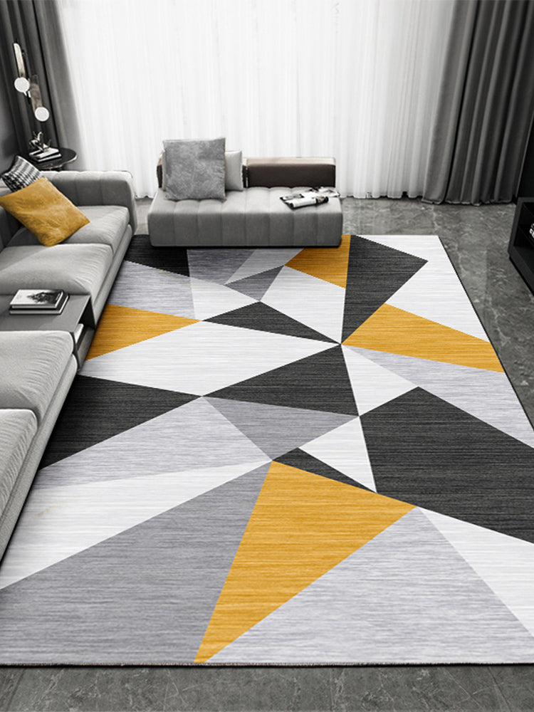 Grey Tone Modern Indoor Rug Polyester Geometric Print Carpet Easy Care Rug for Home Decoration