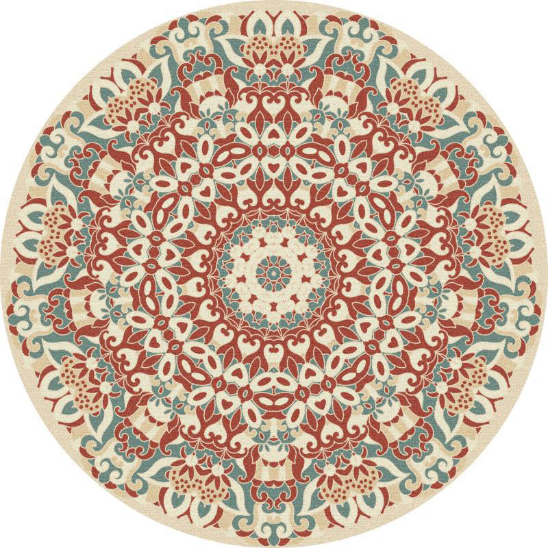 Multi-Farb-Blumendruck Teppich Victorian Marokcan Round Area Teppich Polyester Anti-Rutsch-Rücken Teppich für Wohnkultur