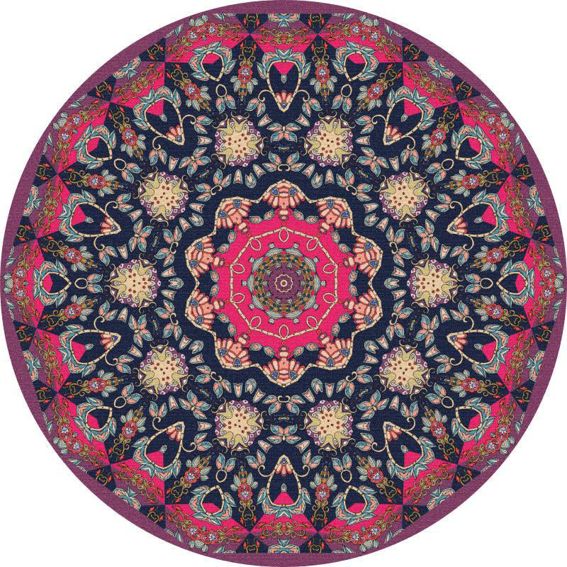 Multi-Color Floral Print Rug Victorian Moroccan Round Area Carpet Polyester Anti-Slip Backing Carpet for Home Decor