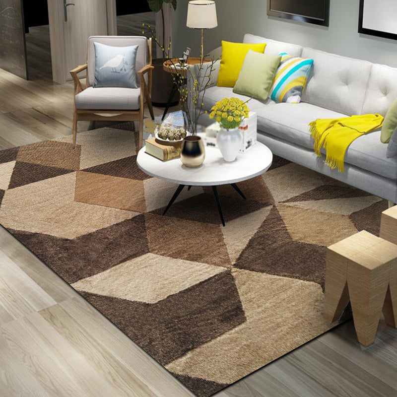 Simple Color Mixed Modern Rug Polyester Triangle Pattern Area Rug Non-Slip Backing Carpet for Living Room