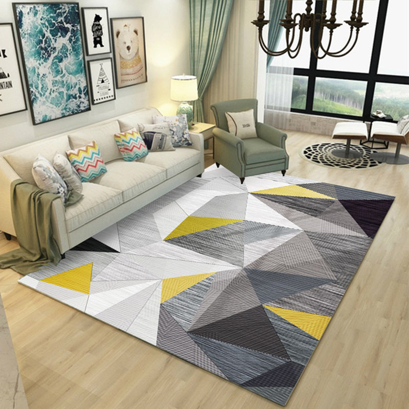 Simple Color Mixed Modern Rug Polyester Triangle Pattern Area Rug Non-Slip Backing Carpet for Living Room