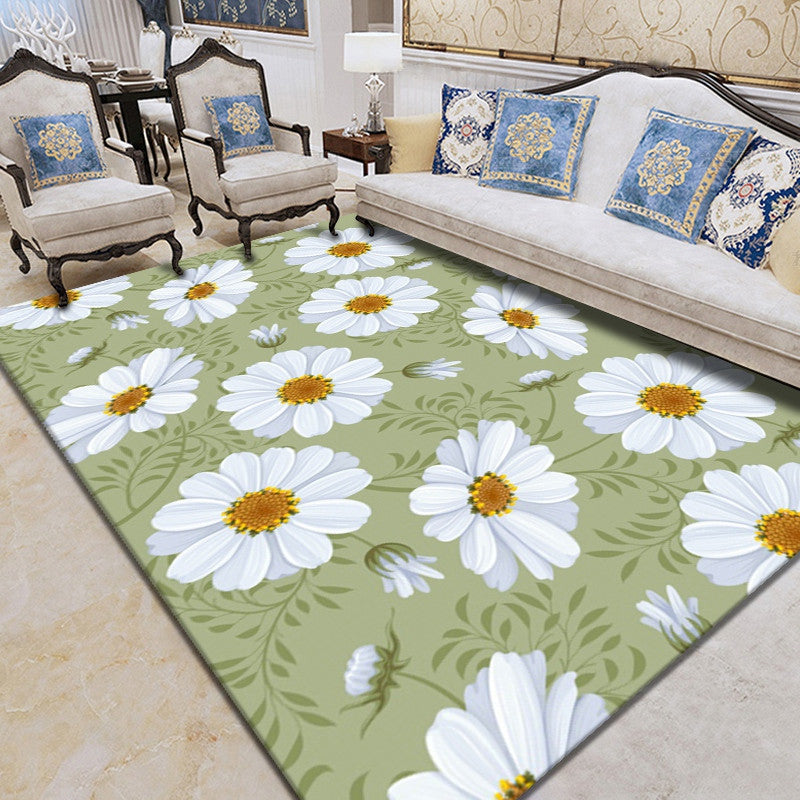 Contemporary Plants Printed Rug Color Mixed Polyester Area Carpet Non-Slip Backing Rug for Living Room