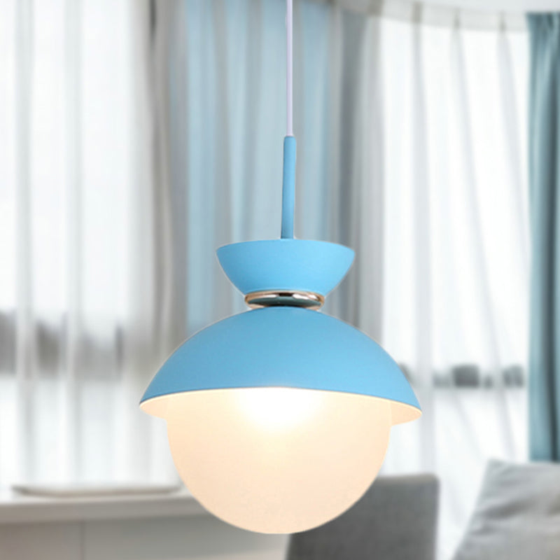 Flared Pendant Lighting Macaron Metal 1 Light Gray/Blue/Pink Hanging Ceiling Light for Dining Room