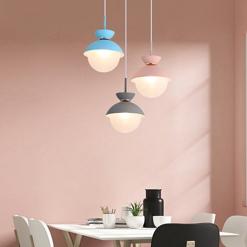 Flared Pendant Lighting Macaron Metal 1 Light Gray/Blue/Pink Hanging Ceiling Light for Dining Room