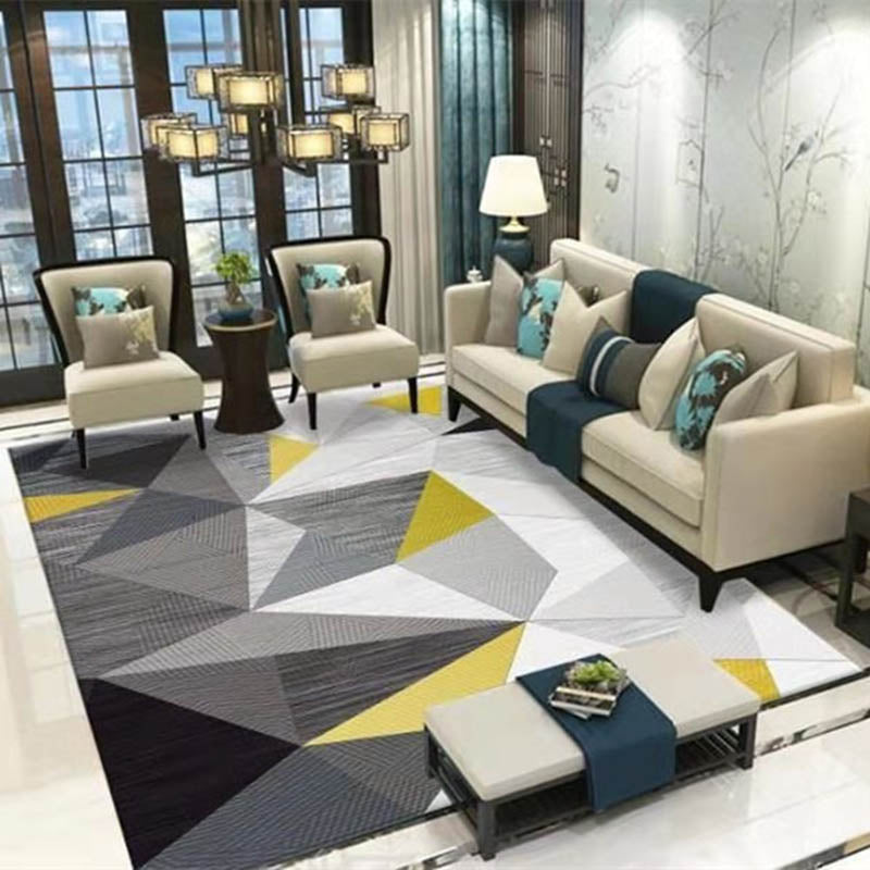 Grey-Brown Tone Modern Area Rug Polyester Triangle Print Rug Non-Slip Backing Indoor Rug for Living Room