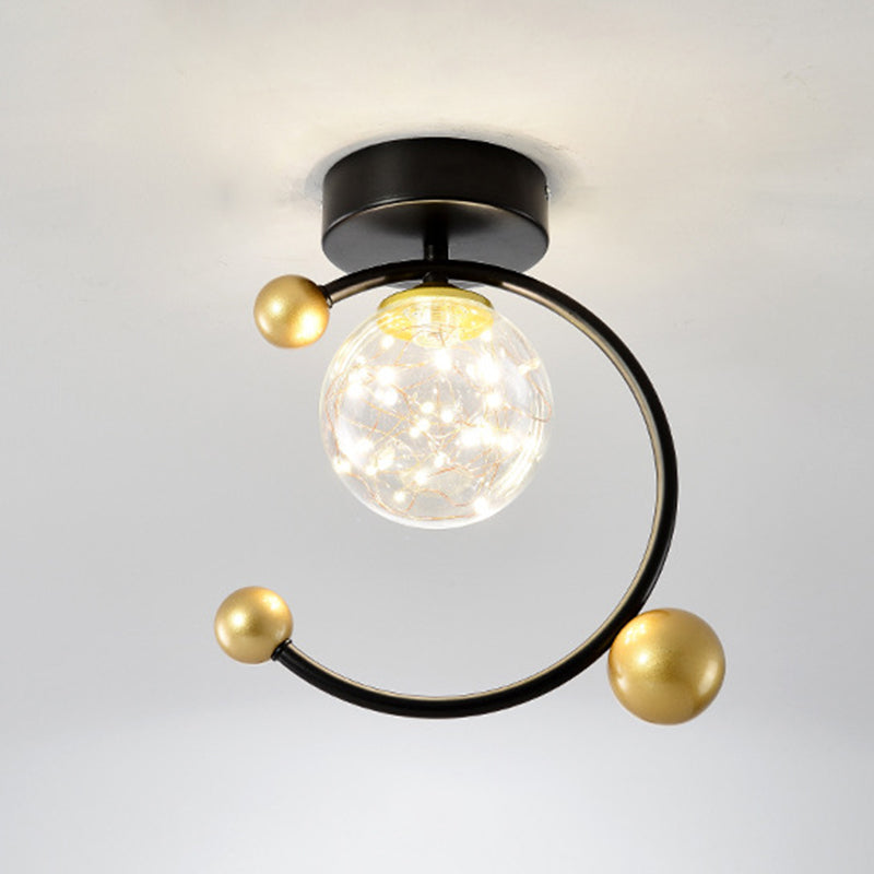 Modern Spherical Flush Ceiling Light Transparent Glass Hallway LED Flush Light