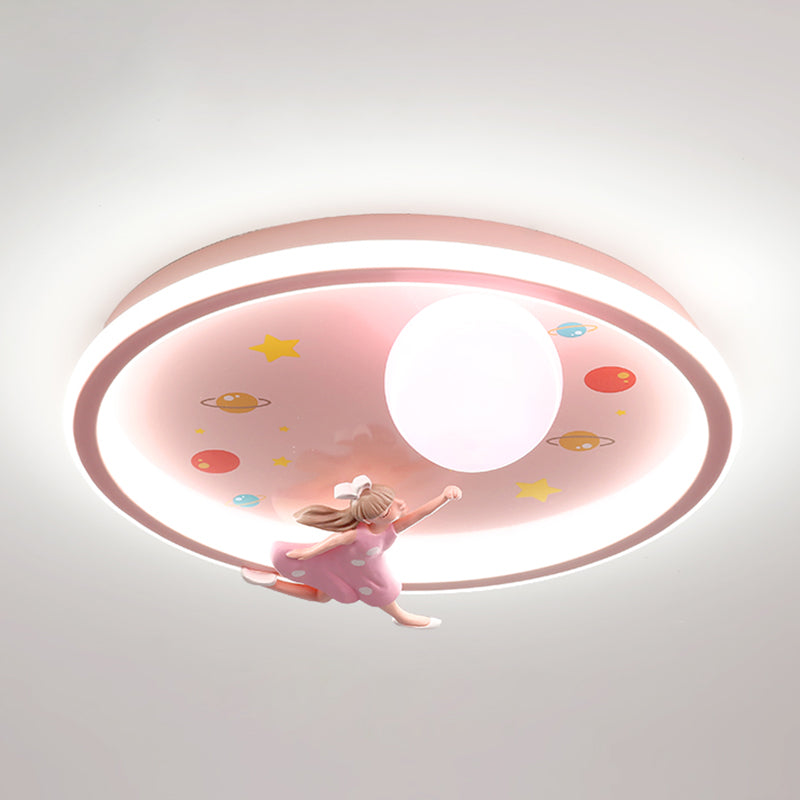 Children's Room Flush Mount Ceiling Light Modern Cartoon Cute Girl Bedroom Princess Room Net Red Angel Pink Round Lamps