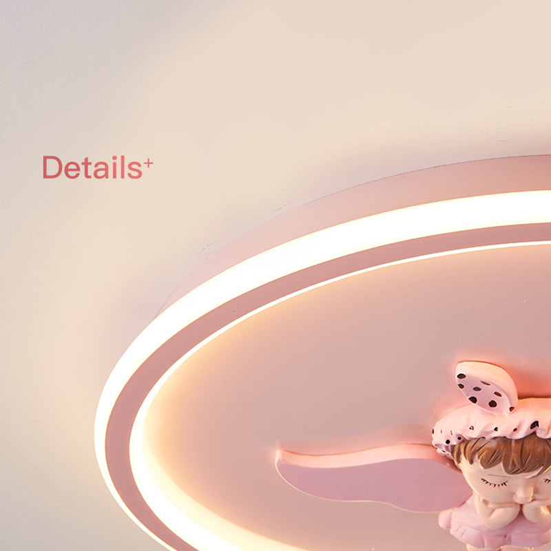 Children's Room Flush Mount Ceiling Light Modern Cartoon Cute Girl Bedroom Princess Room Net Red Angel Pink Round Lamps