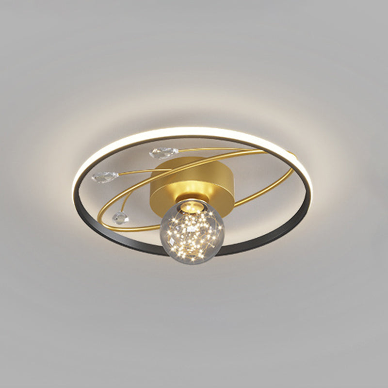 Trendy Modern Circular Ceiling Lamp Clear Glass Bedroom LED Flush Mount in Black-Gold