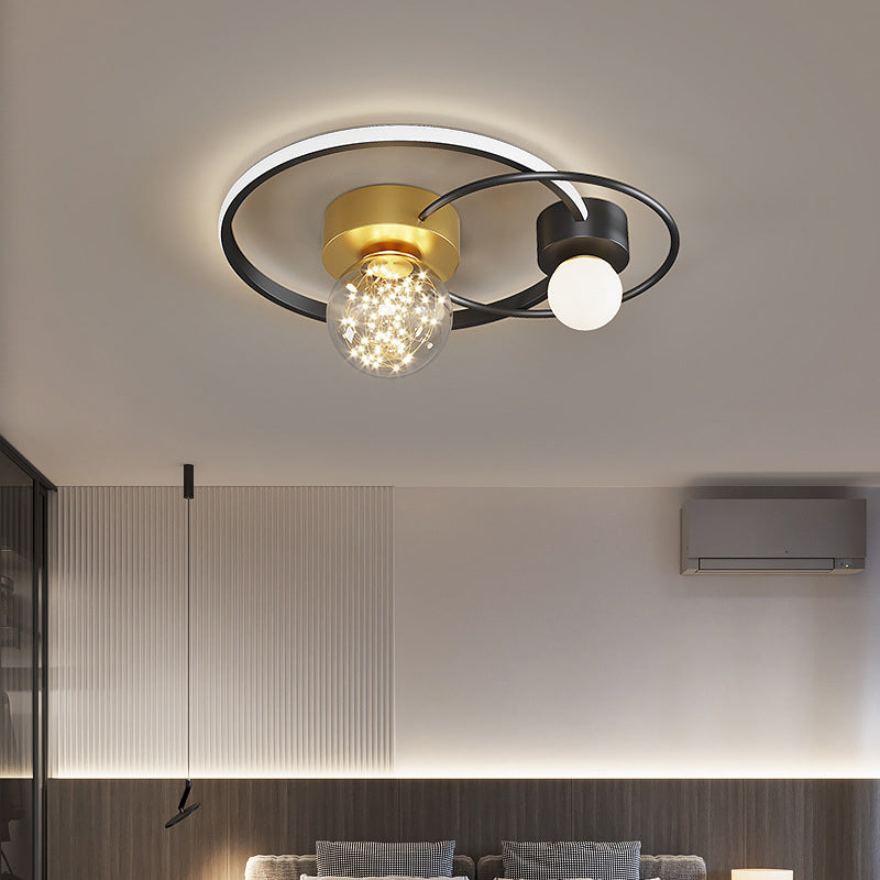 Trendy Modern Circular Ceiling Lamp Clear Glass Bedroom LED Flush Mount in Black-Gold