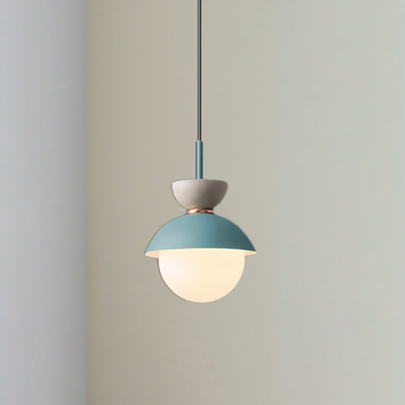 Hourglass Pendant Light Macaron Metal 1 Light Dark Blue and Gray/Dark Blue and Pink/Dark Blue and Pink Hanging Light with Globe White Glass Shade