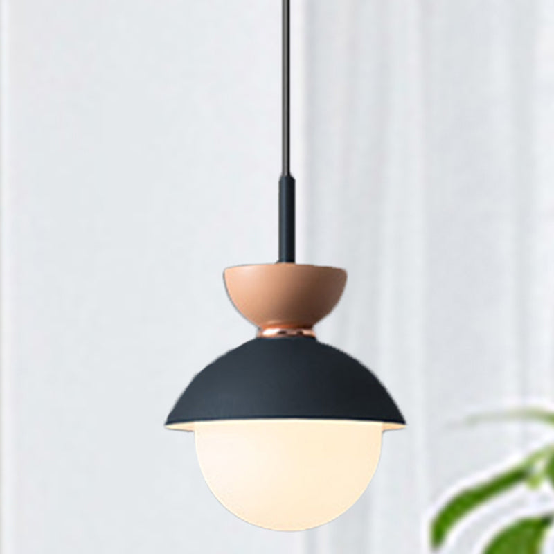 Hourglass Pendant Light Macaron Metal 1 Light Dark Blue and Gray/Dark Blue and Pink/Dark Blue and Pink Hanging Light with Globe White Glass Shade