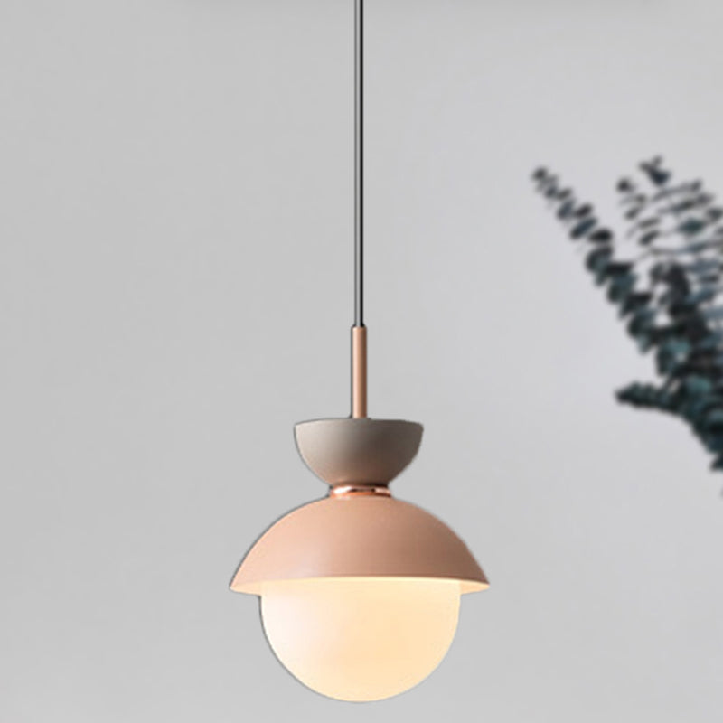 Hourglass Pendant Light Macaron Metal 1 Light Dark Blue and Gray/Dark Blue and Pink/Dark Blue and Pink Hanging Light with Globe White Glass Shade