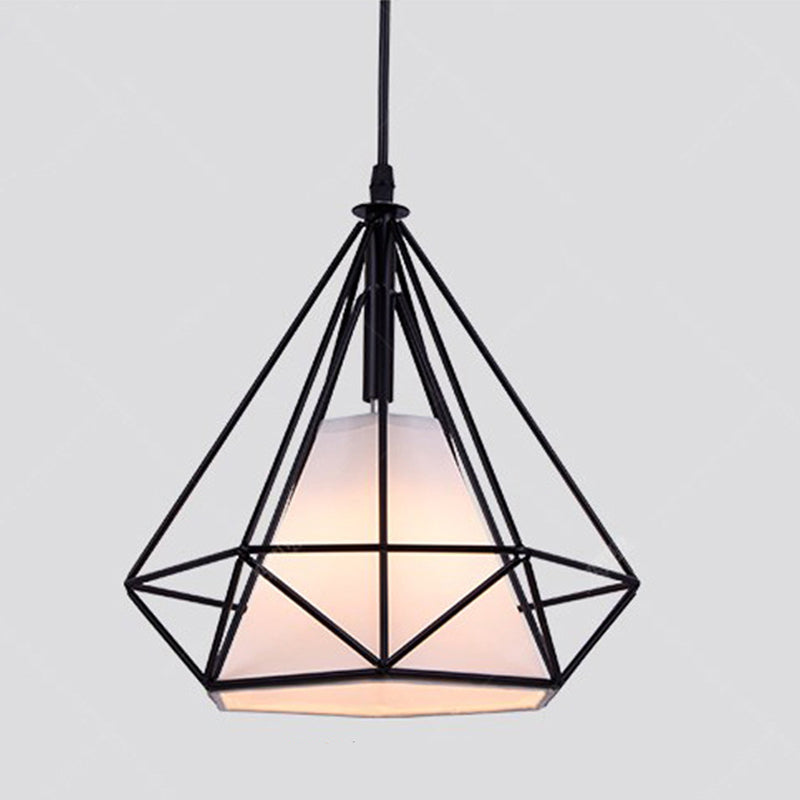4-Color Optional Metal Cage Hanging Light Single Bulb Diamond Shaped Bedroom Lighting Fixture