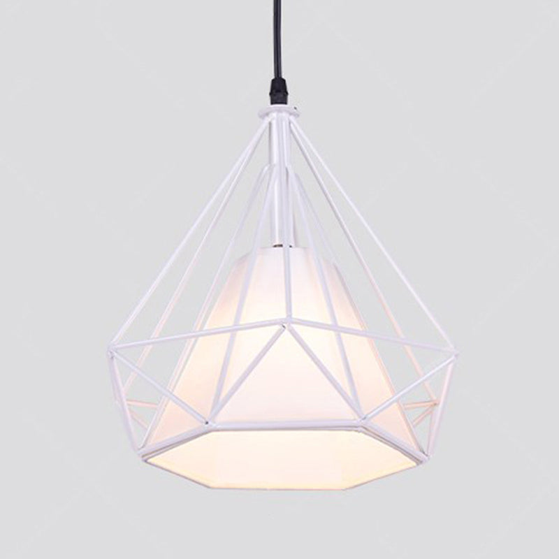 4-Color Optional Metal Cage Hanging Light Single Bulb Diamond Shaped Bedroom Lighting Fixture
