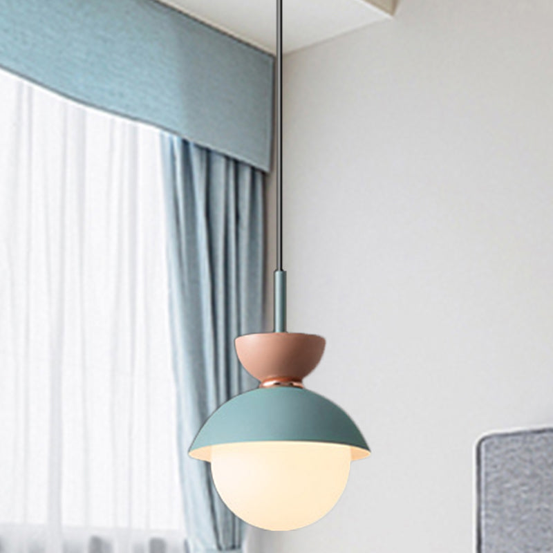Hourglass Pendant Light Macaron Metal 1 Light Dark Blue and Gray/Dark Blue and Pink/Dark Blue and Pink Hanging Light with Globe White Glass Shade