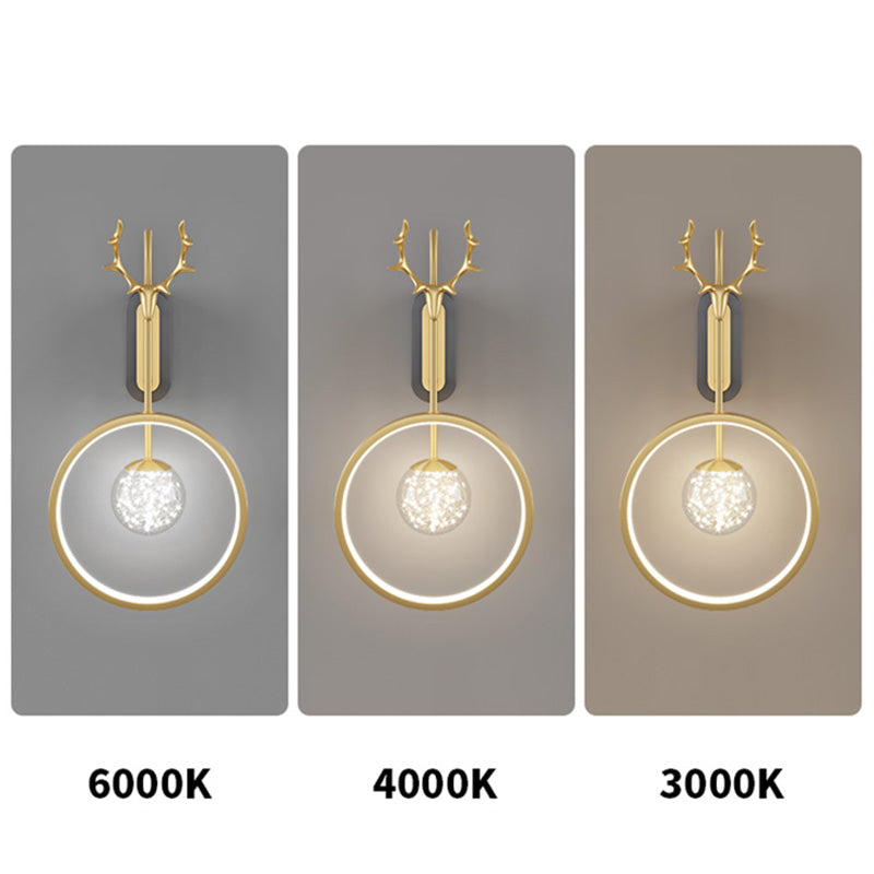 Modern Minimalist Style Circular Wall Mounted Light fixture Glass Wall Light Sconces with Antlers