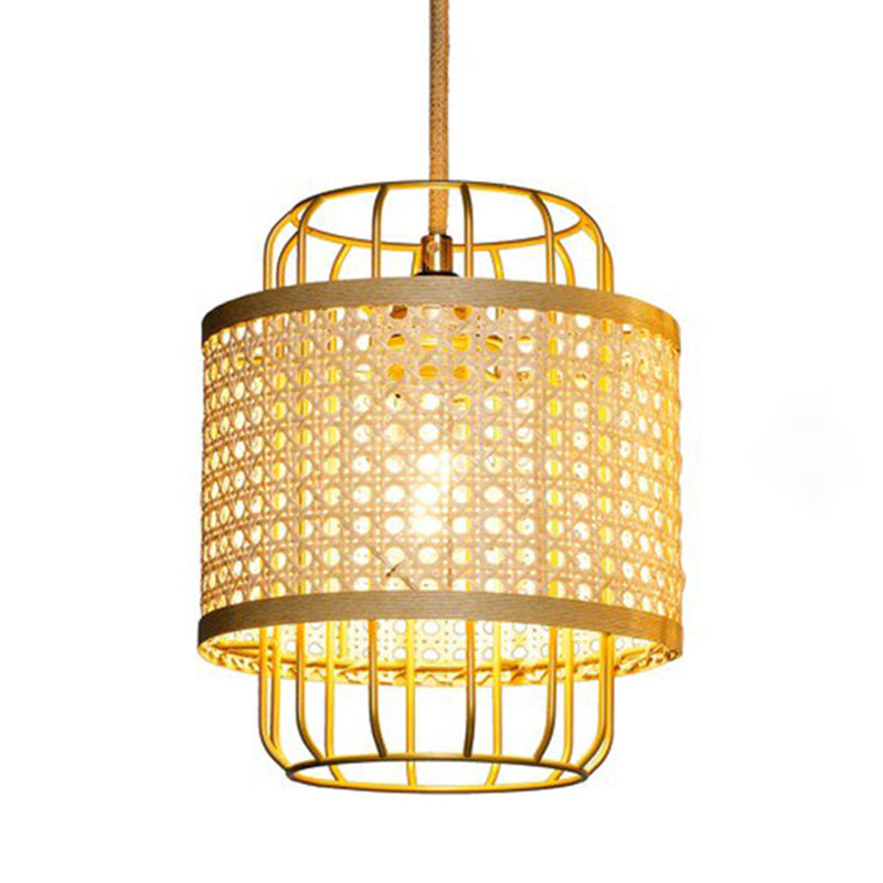 Hand-Worked Rattan Restaurant Ceiling Light Asian Style Single Bulb Lantern Hanging Pendant Light
