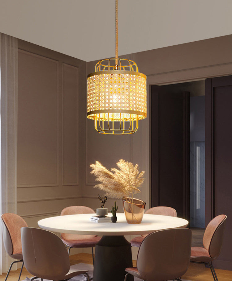 Hand-Worked Rattan Restaurant Ceiling Light Asian Style Single Bulb Lantern Hanging Pendant Light