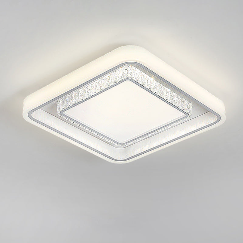 White 2-Tier Flush Light Nordic LED Crystal Ceiling Flush Mount for Living Room