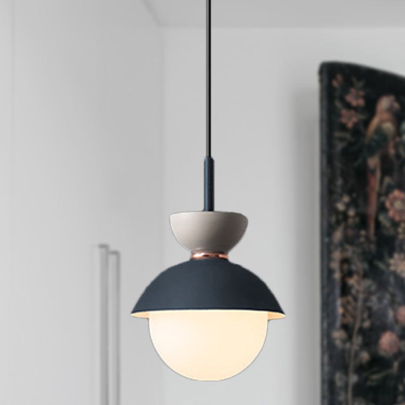 Hourglass Pendant Light Macaron Metal 1 Light Dark Blue and Gray/Dark Blue and Pink/Dark Blue and Pink Hanging Light with Globe White Glass Shade