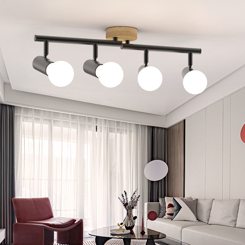 Surface Mounted Track Lights Retro Style Wood Adjustable Angle Home Bedroom Living Room Multi-lamp Ceiling Light