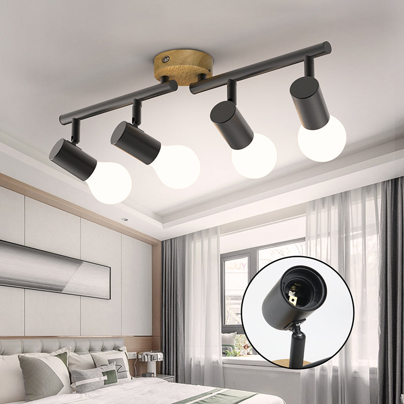 Surface Mounted Track Lights Retro Style Wood Adjustable Angle Home Bedroom Living Room Multi-lamp Ceiling Light