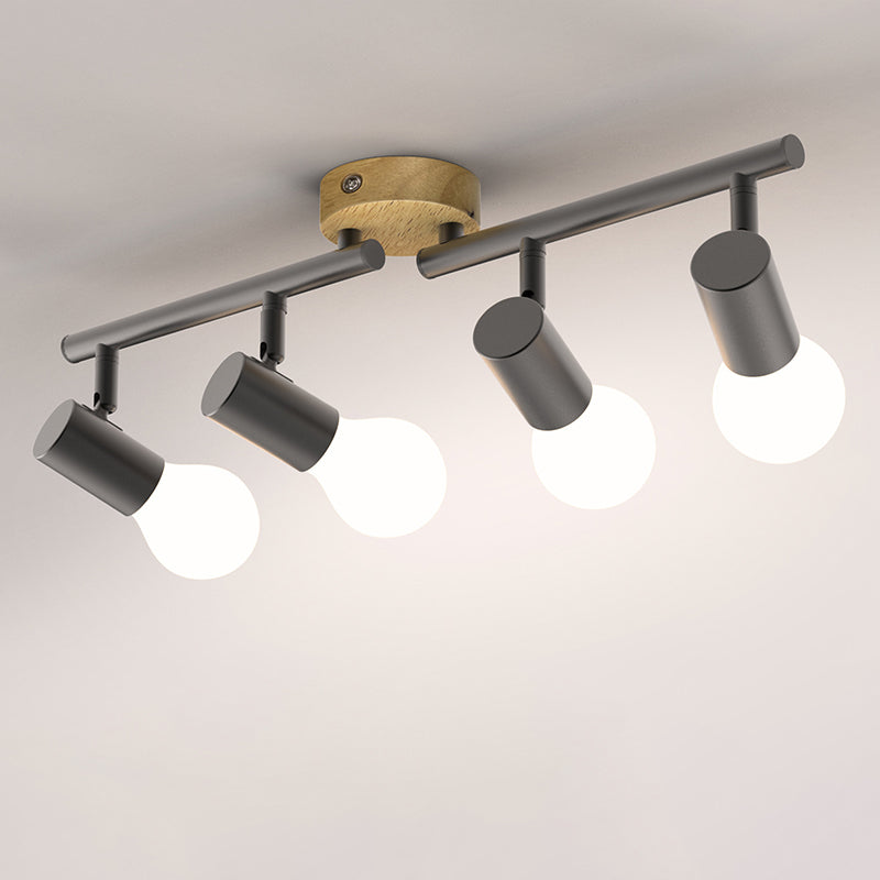 Surface Mounted Track Lights Retro Style Wood Adjustable Angle Home Bedroom Living Room Multi-lamp Ceiling Light