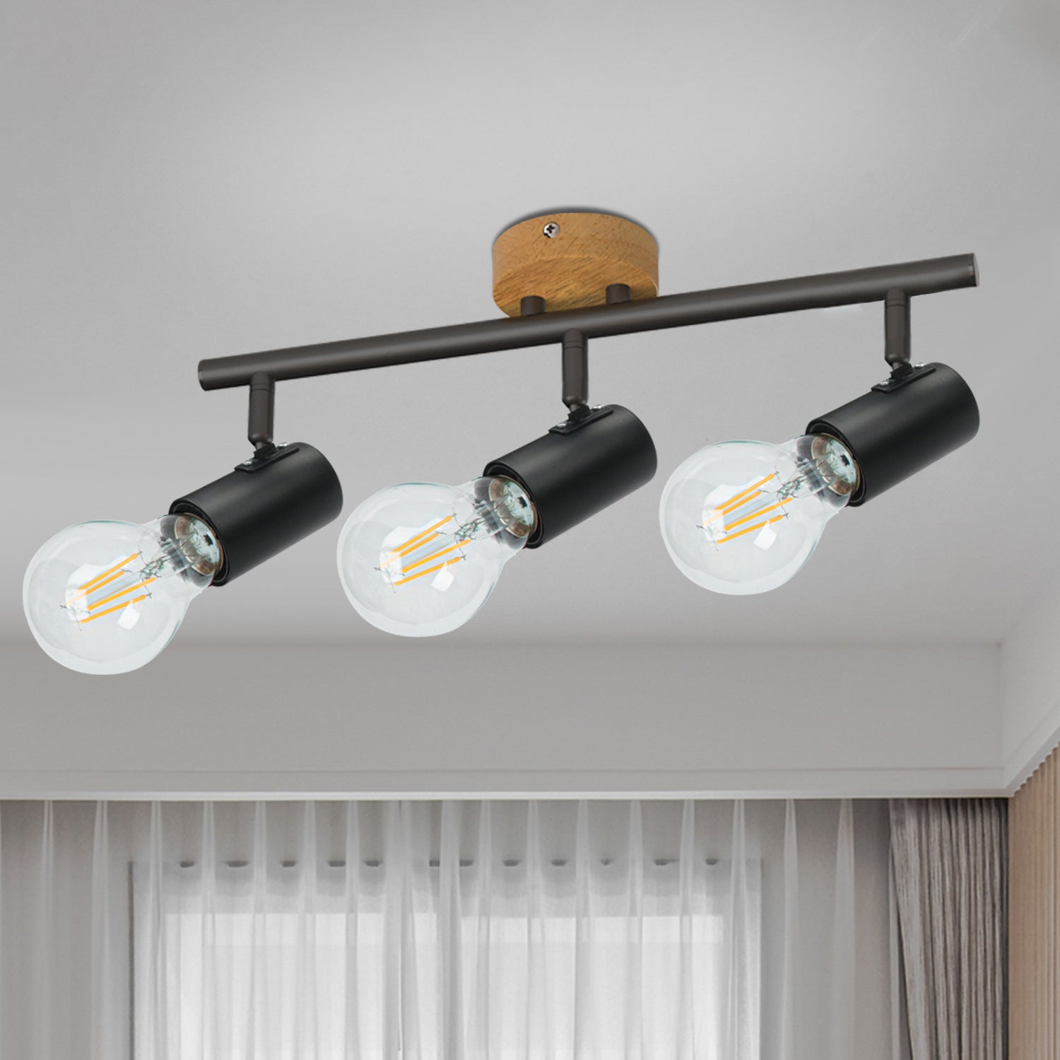 Surface Mounted Track Lights Retro Style Wood Adjustable Angle Home Bedroom Living Room Multi-lamp Ceiling Light
