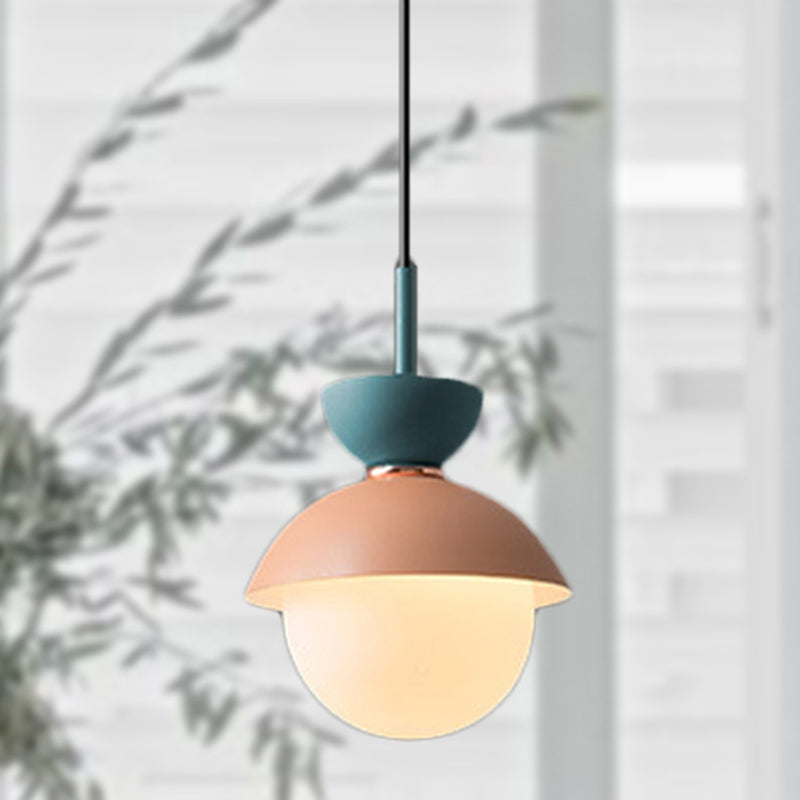 Hourglass Pendant Light Macaron Metal 1 Light Dark Blue and Gray/Dark Blue and Pink/Dark Blue and Pink Hanging Light with Globe White Glass Shade
