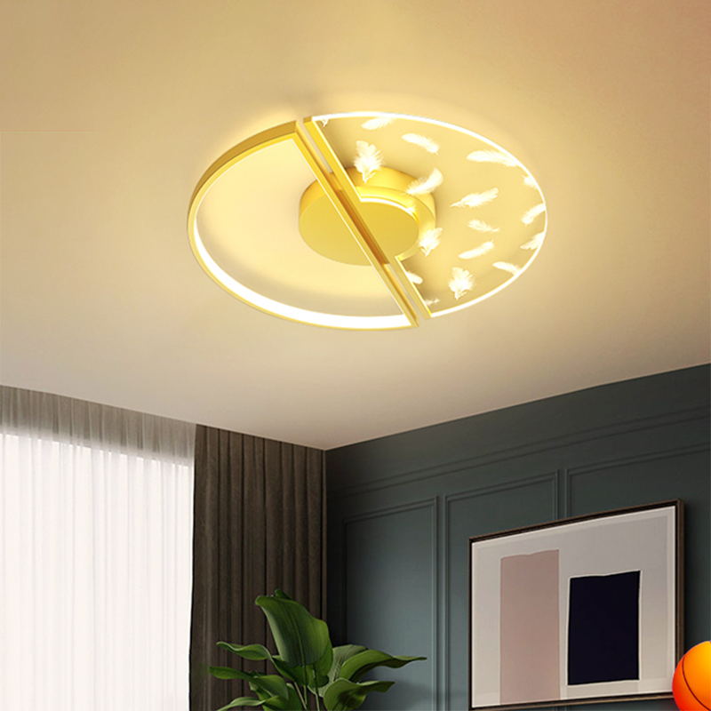 Stagger Geometric Feather LED Ceiling Fixture in Modern Creative Style Wrought Iron Indoor Ceiling Light in Gold